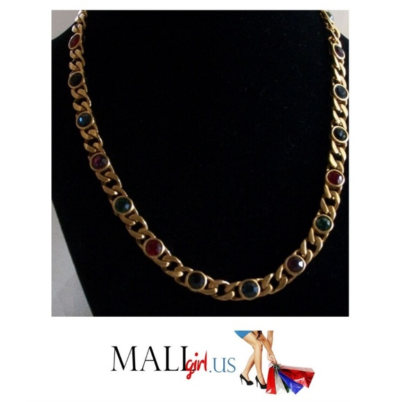 Blanca Jewelry - Vintage Blanca MultiColor Jeweled Gold Necklace